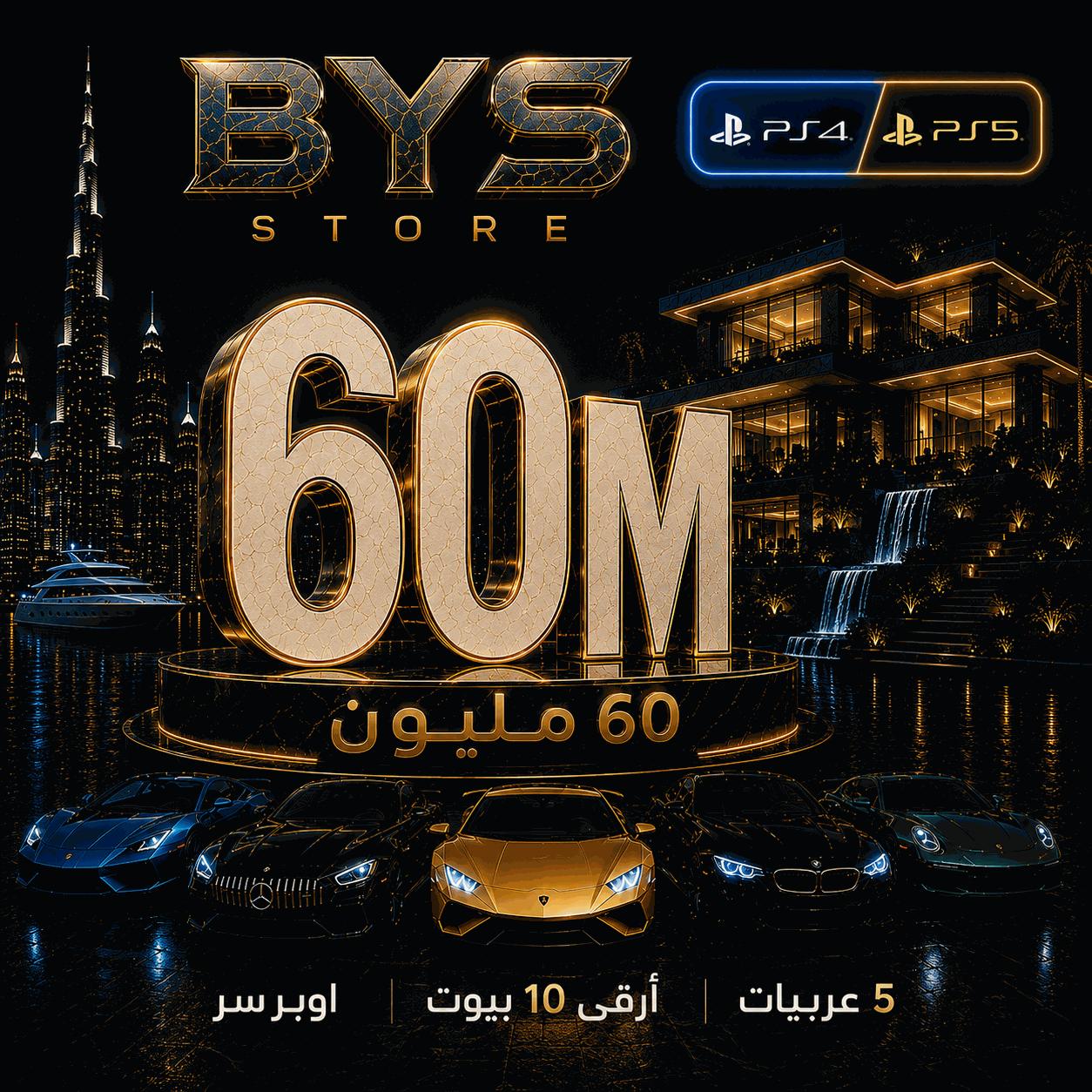 60مليون +اوبرسر +ارقى 10بيوت +5 عربيات